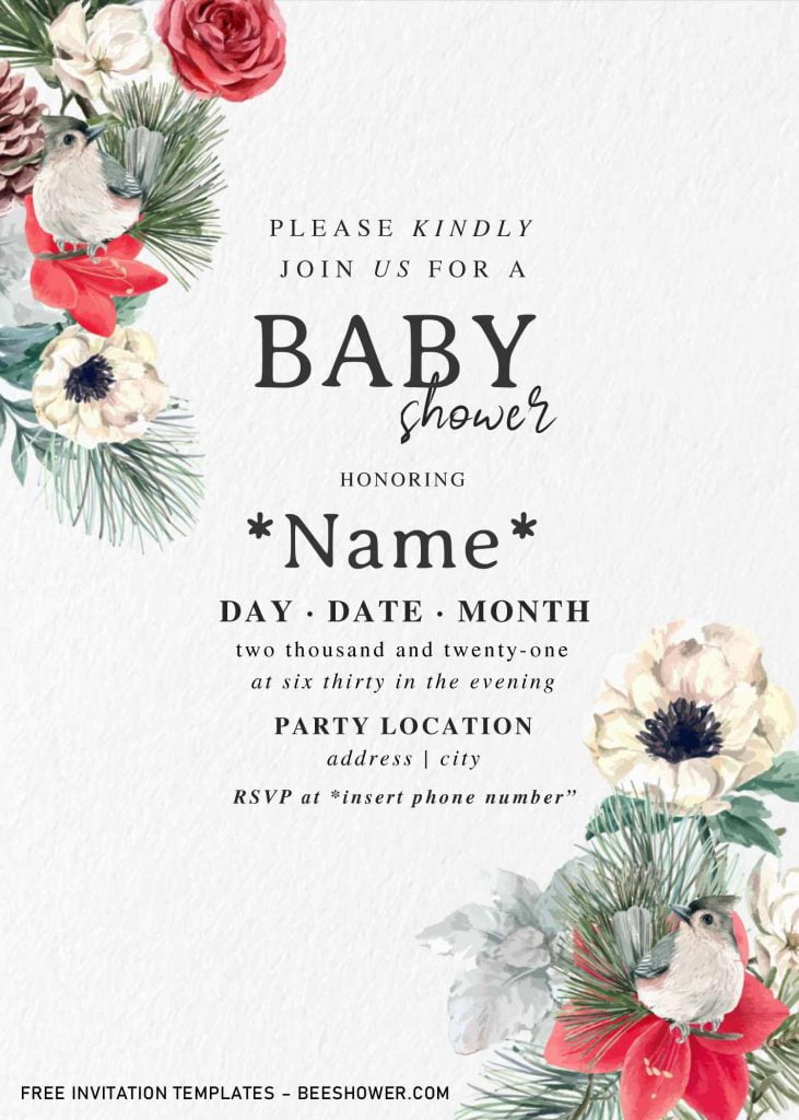 Free Watercolor Rose Baby Shower Invitation Templates For Word and has canvas background