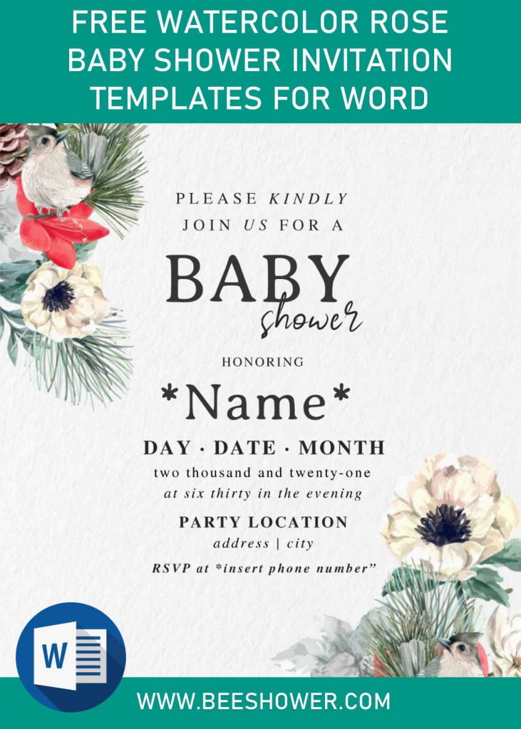 Free Watercolor Rose Baby Shower Invitation Templates For Word