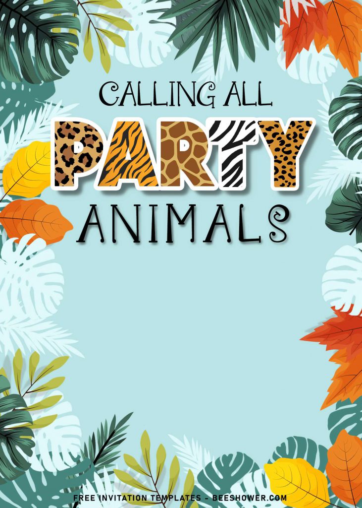 10+ Fun Calling All Party Animals Baby Shower Invitation Templates and has gorgeous greenery leaves border