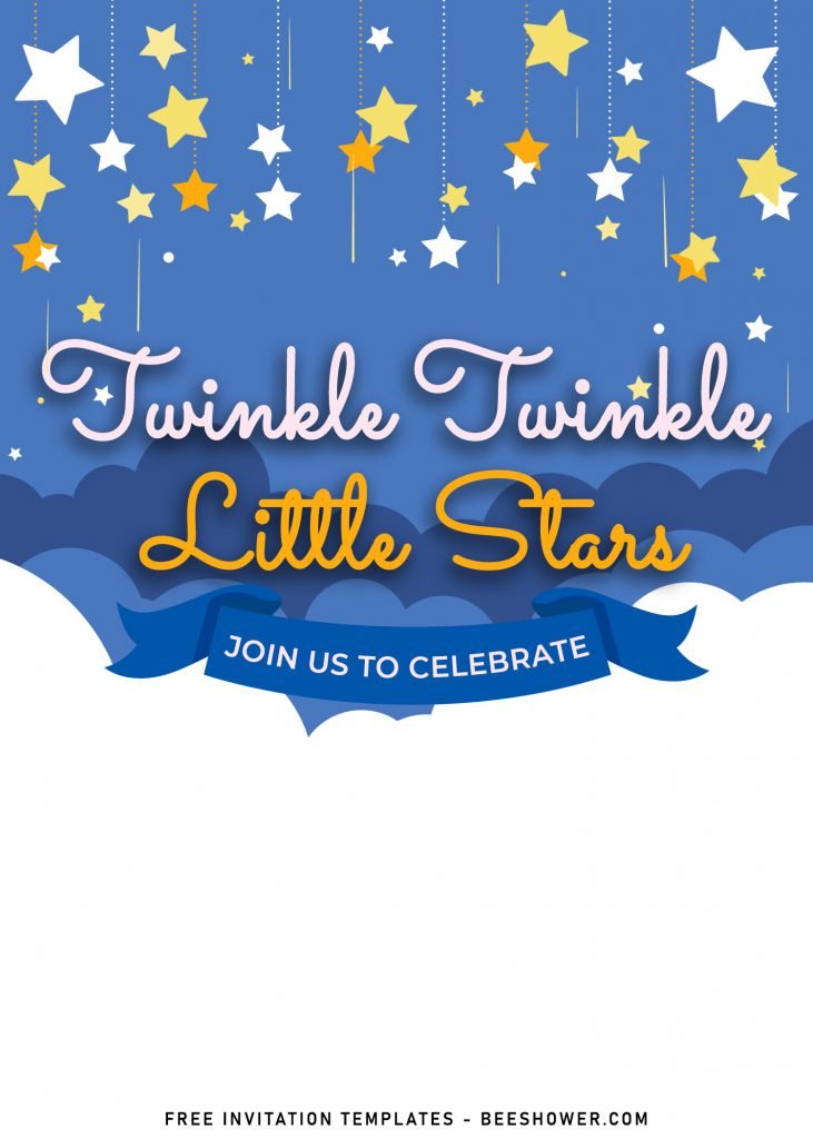 10+ Cute Twinkle Twinkle Little Stars Birthday Invitation Templates and has blue ribbon