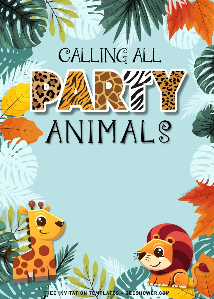10+ Fun Calling All Party Animals Baby Shower Invitation Templates and has adorable baby lion and giraffe