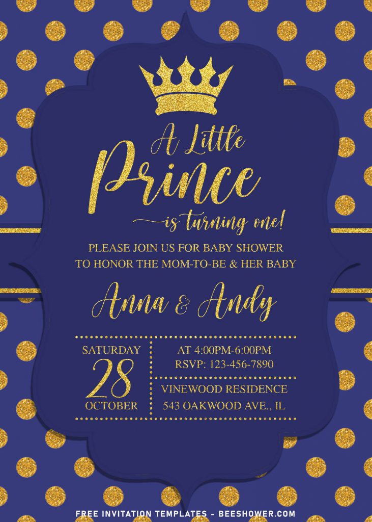10+ Elegant Gold Glitter Prince Themed Birthday Invitation Templates For Your Kid's Birthday Party