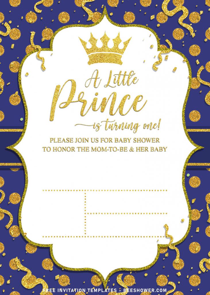 10+ Elegant Gold Glitter Prince Themed Birthday Invitation Templates For Your Kid's Birthday Party and has portrait orientation card design