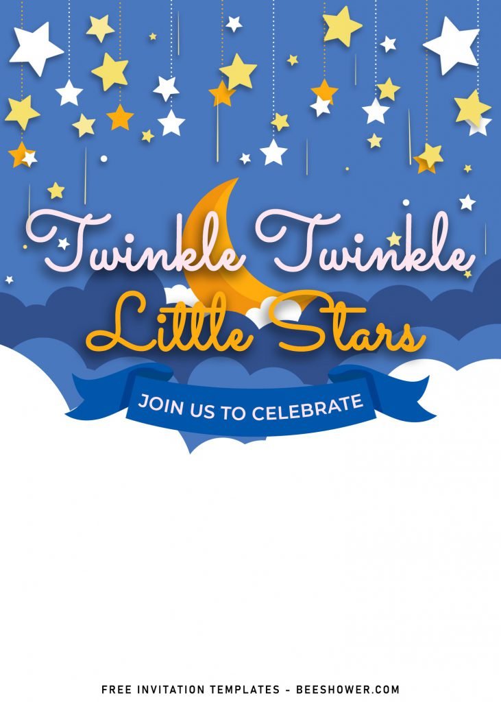 10+ Cute Twinkle Twinkle Little Stars Birthday Invitation Templates and has bright yellow moon graphic