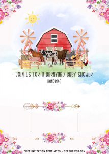 11+ Farm Animals Baby Shower Invitation Templates and has beautiful watercolor Barn house and windmill