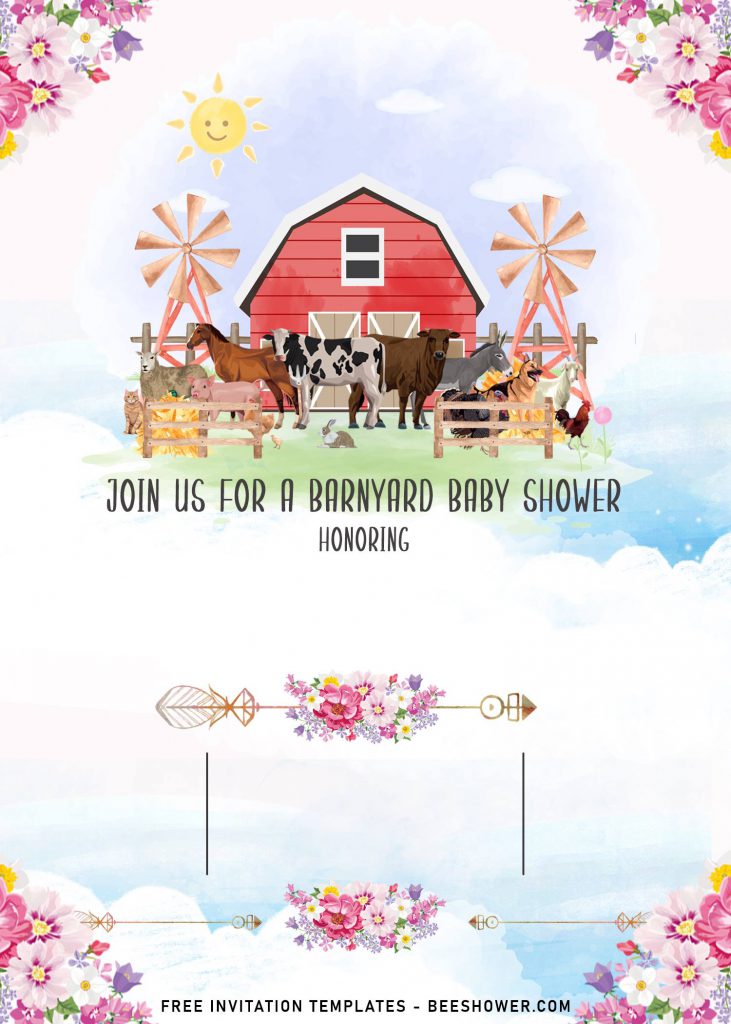 11+ Farm Animals Baby Shower Invitation Templates and has beautiful watercolor Barn house