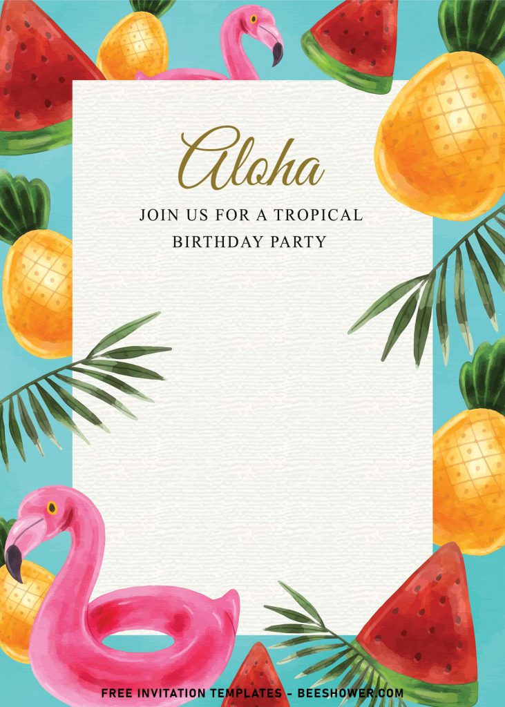 7+ Fun Tropical Summer Birthday Invitation Templates and has flamingo inflatable balloon