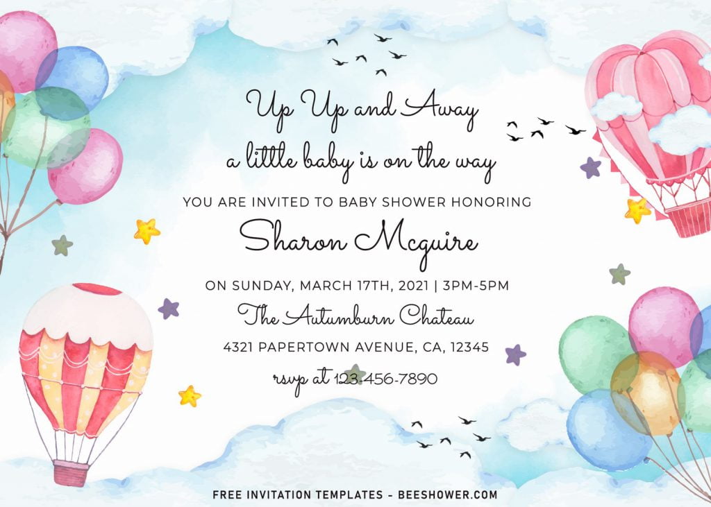 7+ Watercolor Hot Air Balloons Baby Shower Invitation Templates For Your Baby Shower Party
