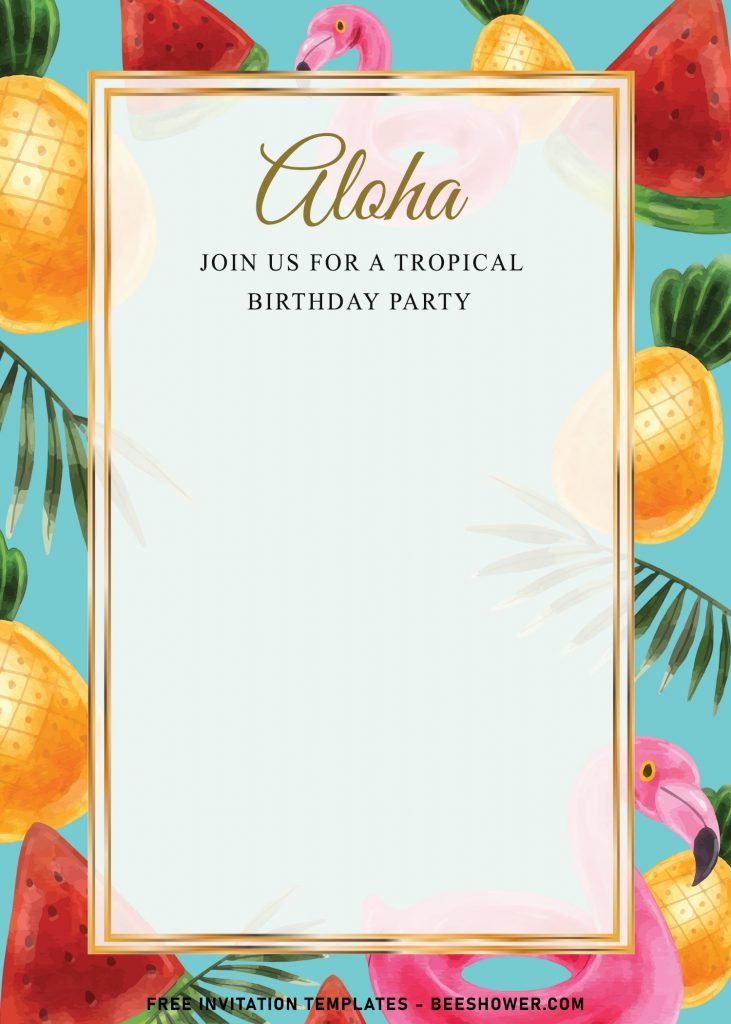 7+ Fun Tropical Summer Birthday Invitation Templates and has gold text box frame border