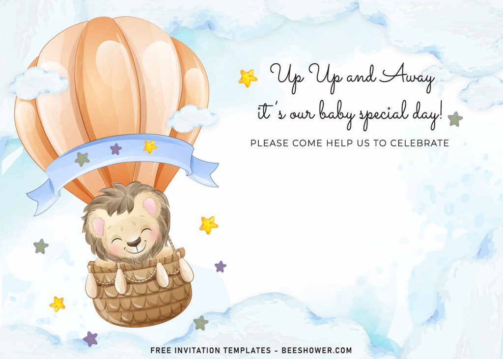 7+ Watercolor Hot Air Balloons Baby Shower Invitation Templates For Your Baby Shower Party and has colorful twinkle stars