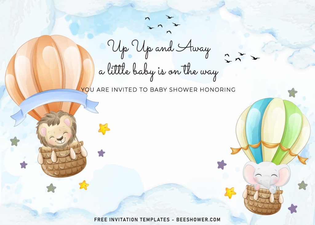 7+ Watercolor Hot Air Balloons Baby Shower Invitation Templates For Your Baby Shower Party and has watercolor hot air balloon and baby elephant