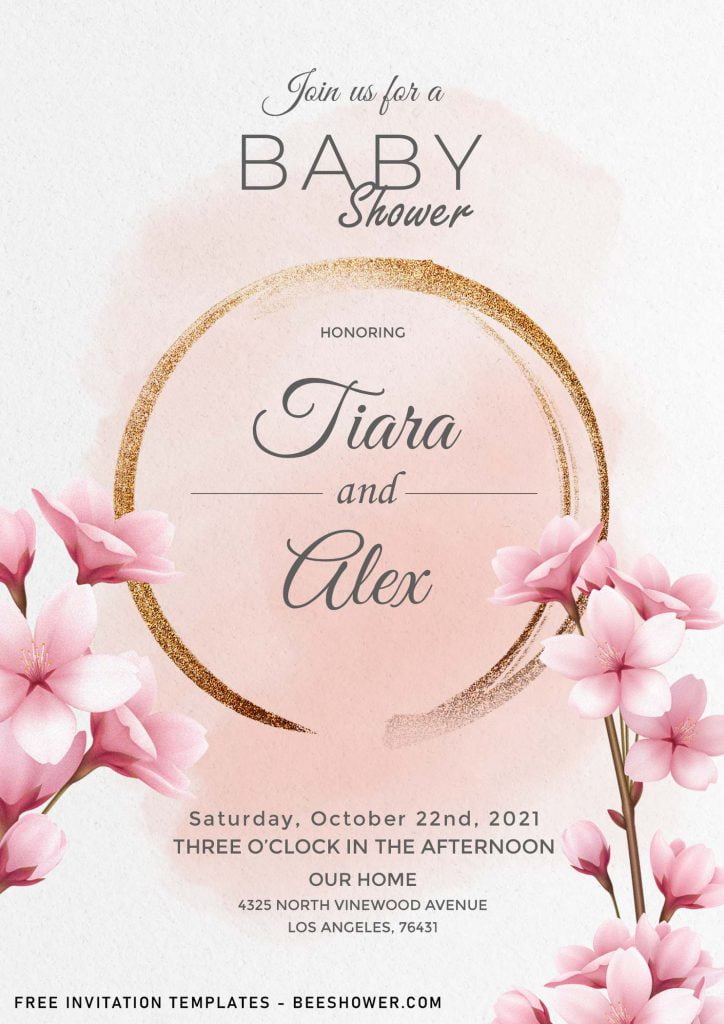 7+ Blush Floral And Gold Baby Shower Invitation Templates and has gold text frame