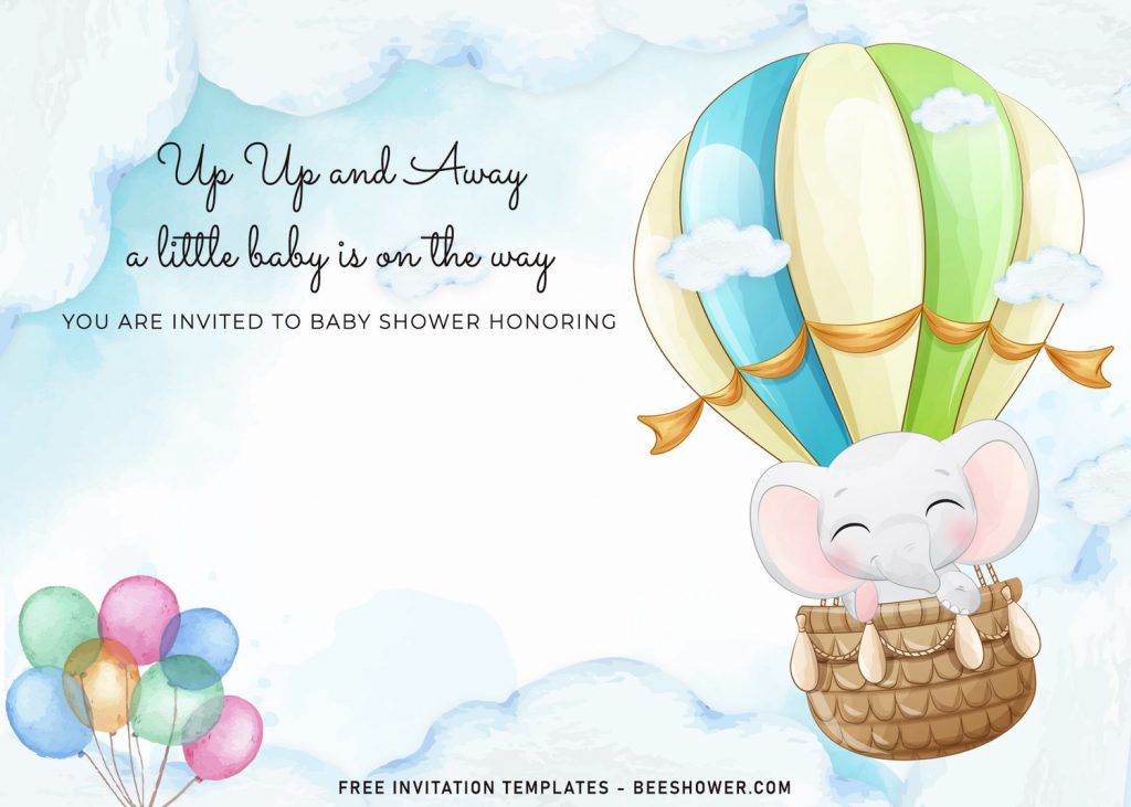 7+ Watercolor Hot Air Balloons Baby Shower Invitation Templates For Your Baby Shower Party and has landscape design