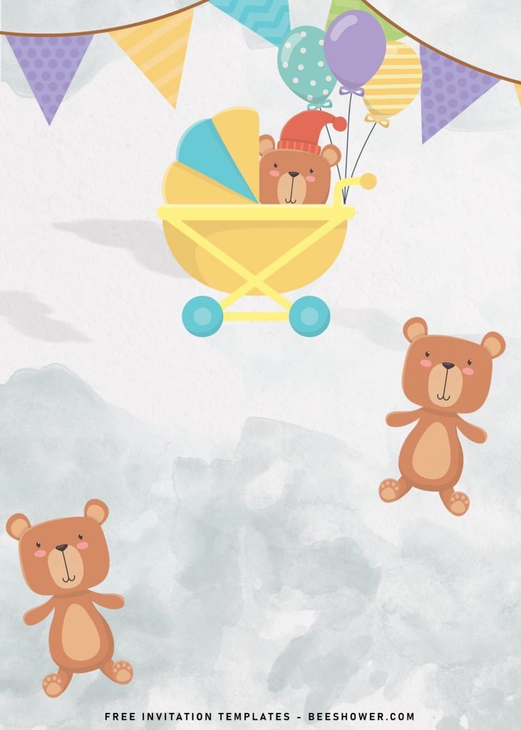 7+ Cute Baby Bear Baby Shower Invitation Templates and has adorable teddy bear with stroller 