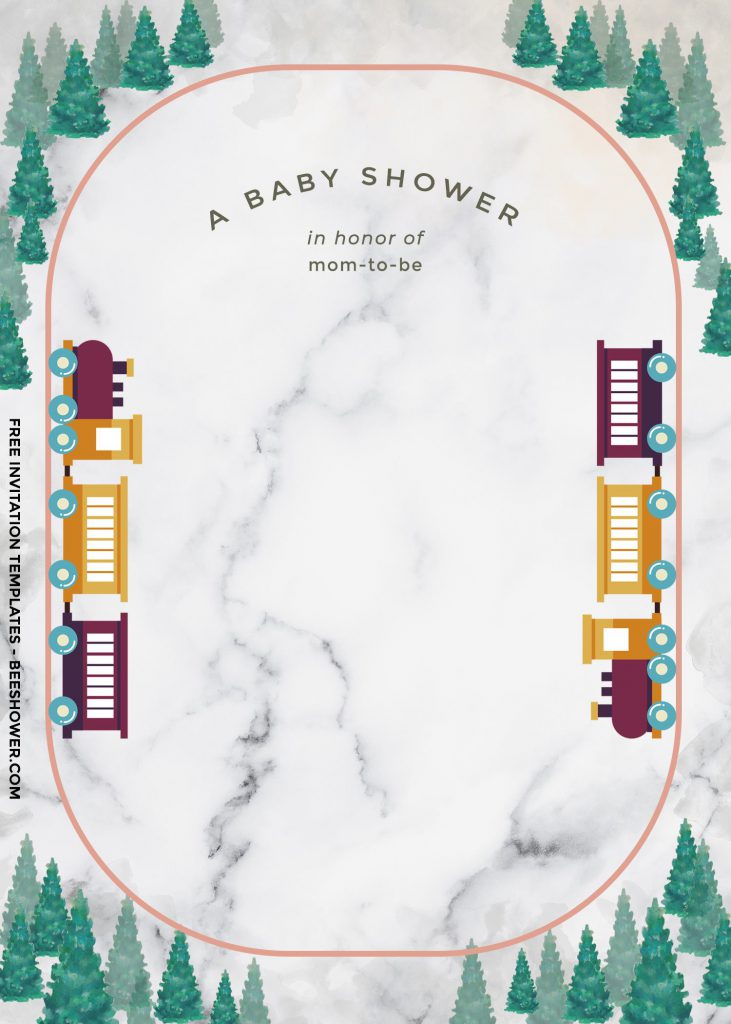 8+ Cute Train Themed Baby Shower Invitation Templates and has marble background