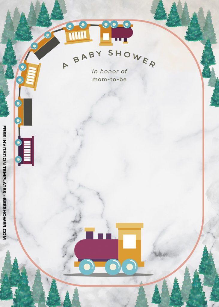 8+ Cute Train Themed Baby Shower Invitation Templates and has cute forest inspired border design