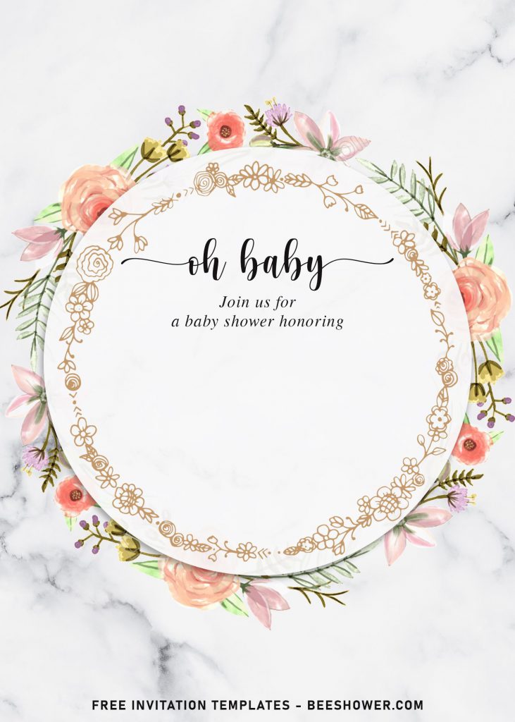 9+ Watercolor Botanical Floral Baby Shower Invitation Templates and has white and seamless black veins marble background