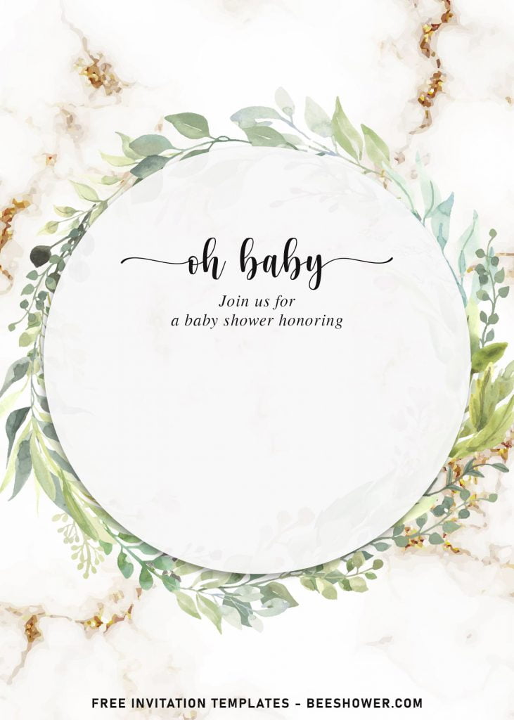 9+ Watercolor Botanical Floral Baby Shower Invitation Templates and has white and gold veins marble background