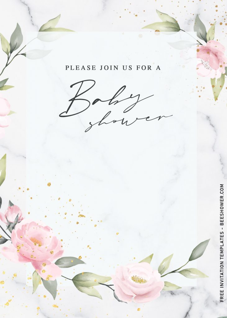 9+ Personalized Greenery Baby Shower Invitation Templates For Your Baby Shower Party and has white and black veins marble style background
