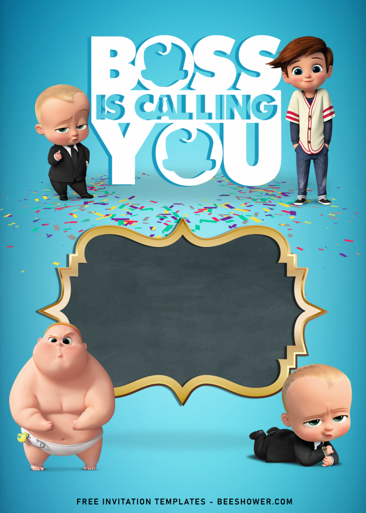 10+ Awesome Boss Baby Themed Baby Shower Invitation Templates and has Elegant Gold Text Frame and Chalkboard background
