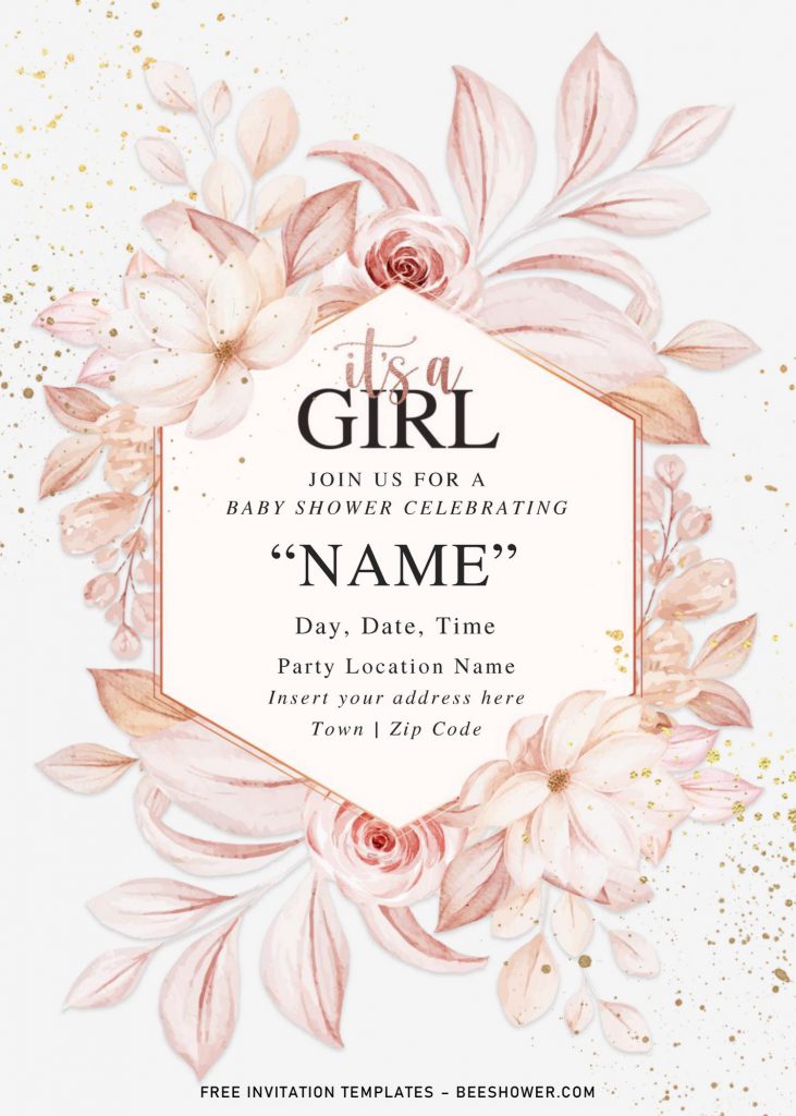 Free Pink Rose Baby Shower Invitation Templates For Word and has watercolor roses and vintage script font styles