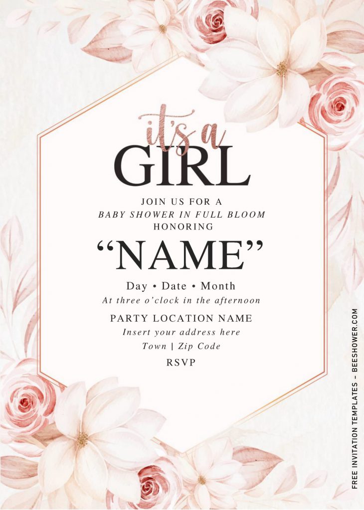 Free Pink Rose Baby Shower Invitation Templates For Word and has rose gold text
