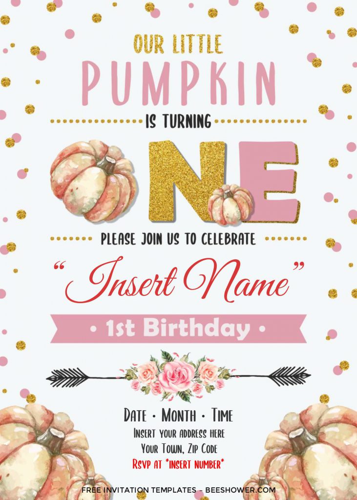 Free Pumpkin Baby Shower Invitation Templates For Word and has watercolor flowers