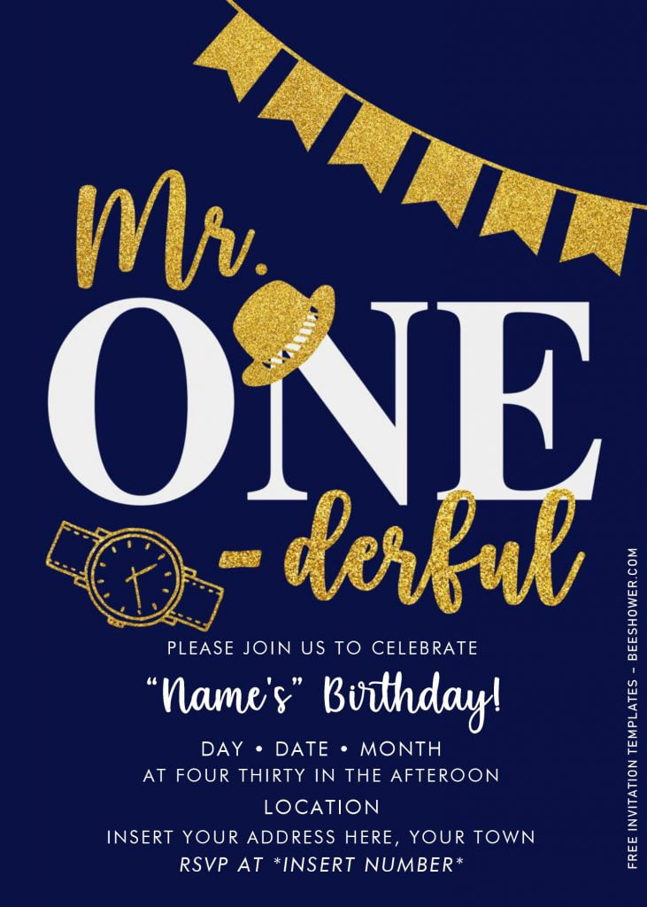 Free Mr. Onederful Baby Shower Invitation Templates For Word and has gold text