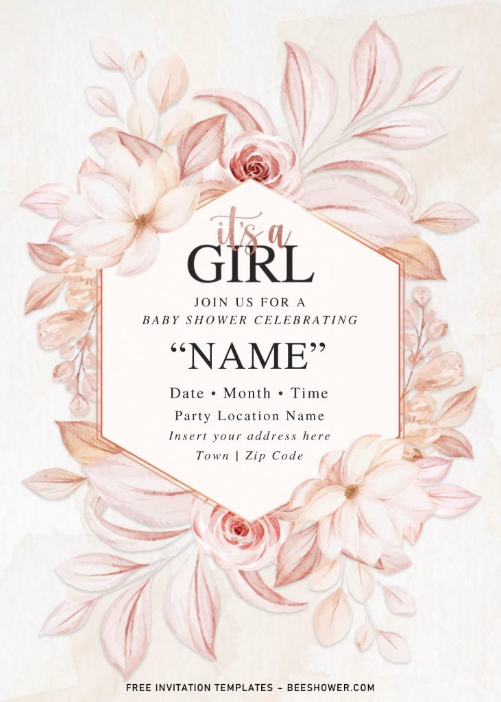 Free Pink Rose Baby Shower Invitation Templates For Word and has hexagon text box
