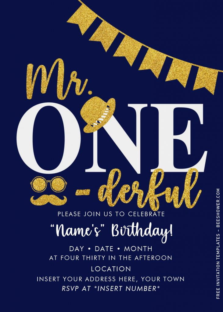 Free Mr. Onederful Baby Shower Invitation Templates For Word and has gold mustache