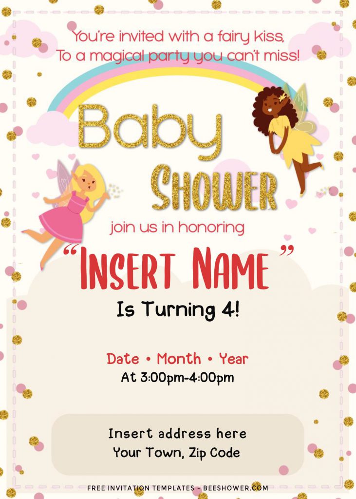 Free Rainbow Magic Fairy Baby Shower Invitation Templates and has beautiful and adorable fairies