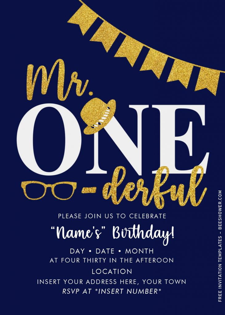 Free Mr. Onederful Baby Shower Invitation Templates For Word and has gold party garland