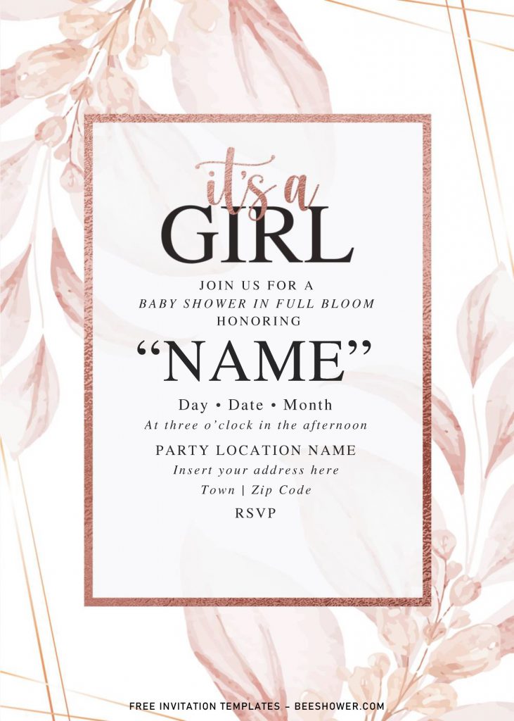 Free Pink Rose Baby Shower Invitation Templates For Word and has rose gold border frame
