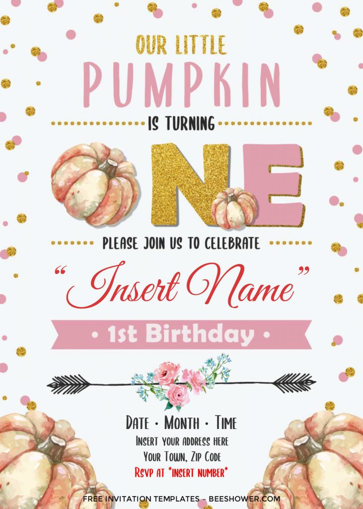 Free Pumpkin Baby Shower Invitation Templates For Word and has solid white background and colorful polka dots pattern