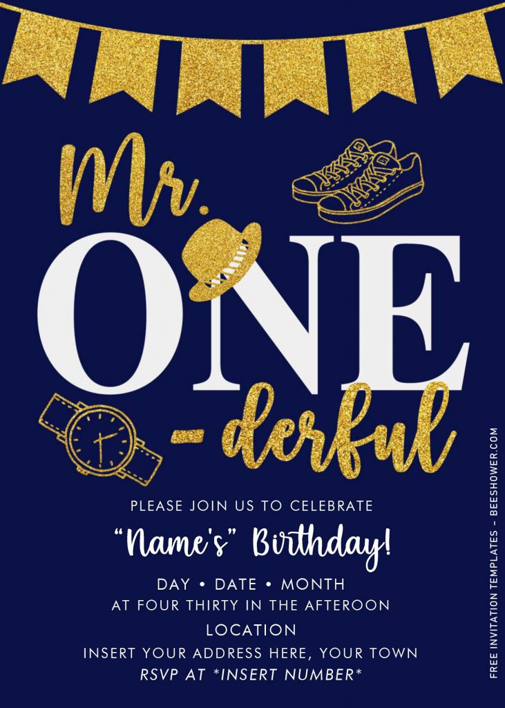 Free Mr. Onederful Baby Shower Invitation Templates For Word and has gold baby gentleman watch