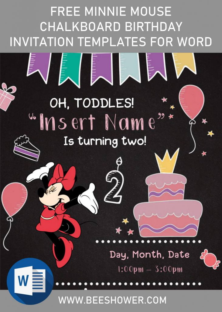 Free Minnie Mouse Chalkboard Baby Shower Invitation Templates For Word