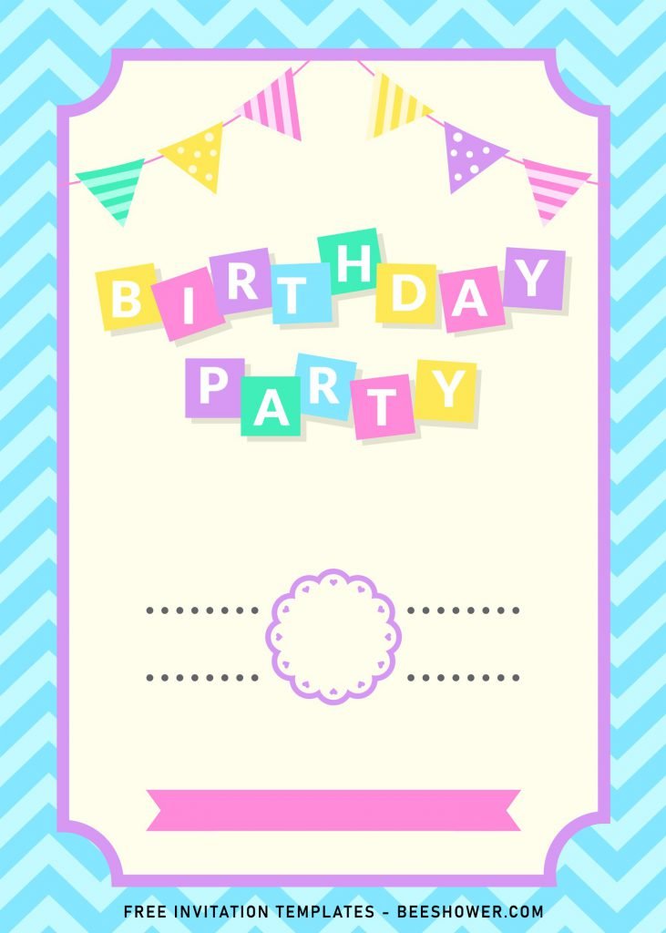 7+ Cute And Fun Birthday Invitation Templates For All Ages and has colorful bunting flags