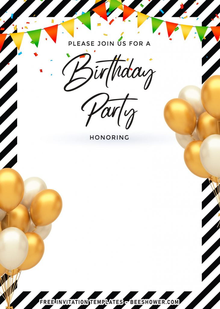 7+ Stunning Gold Balloons Birthday Invitation Templates and has white and black background