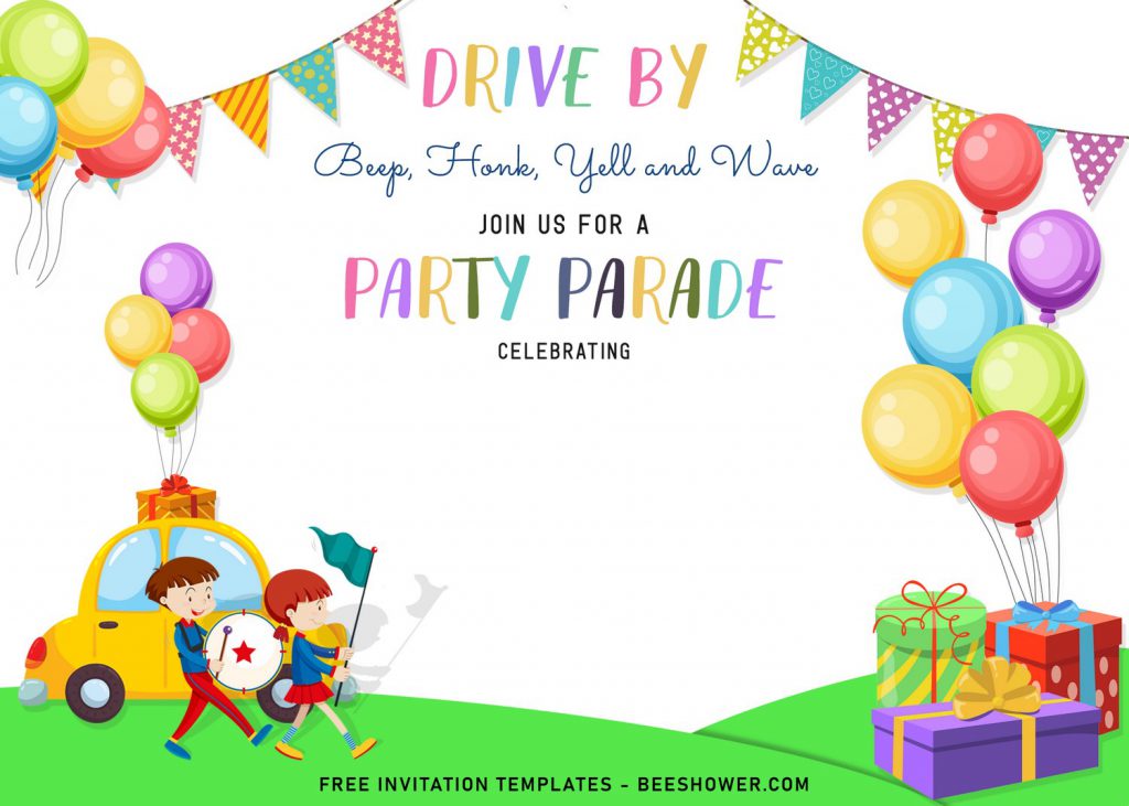 7+ Fun Drive By Parade Birthday Invitation Templates and has Kids on parade