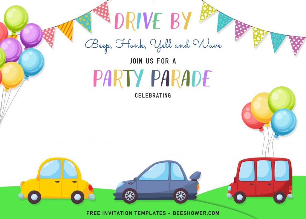 7+ Fun Drive By Parade Birthday Invitation Templates and has Cars lined up
