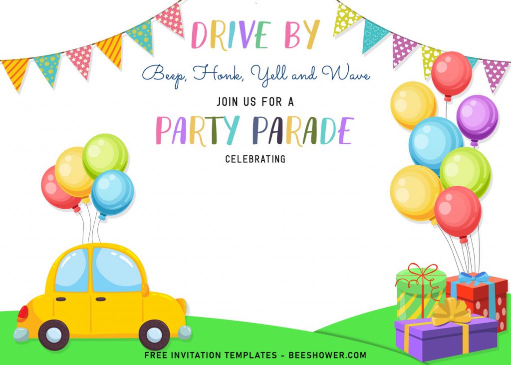 7+ Fun Drive By Parade Birthday Invitation Templates and has Bunting flags