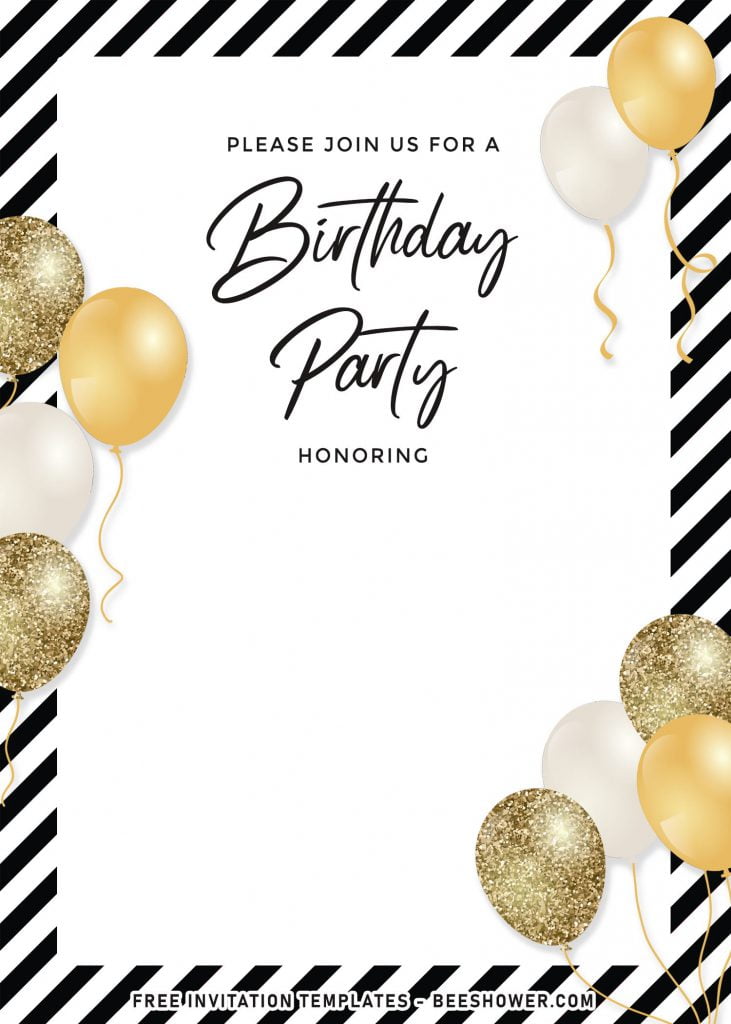 7+ Stunning Gold Balloons Birthday Invitation Templates and has sparkling designed balloons