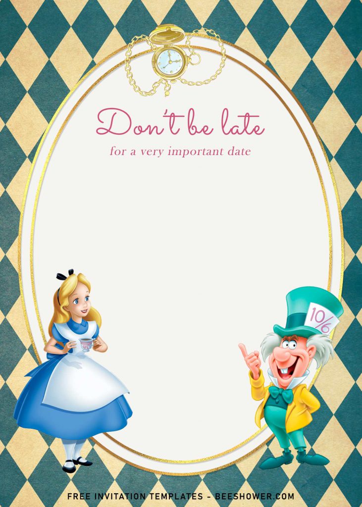 8+ Vintage Cute Alice In Wonderland Birthday Invitation Templates and has Alice and Mad Hatter