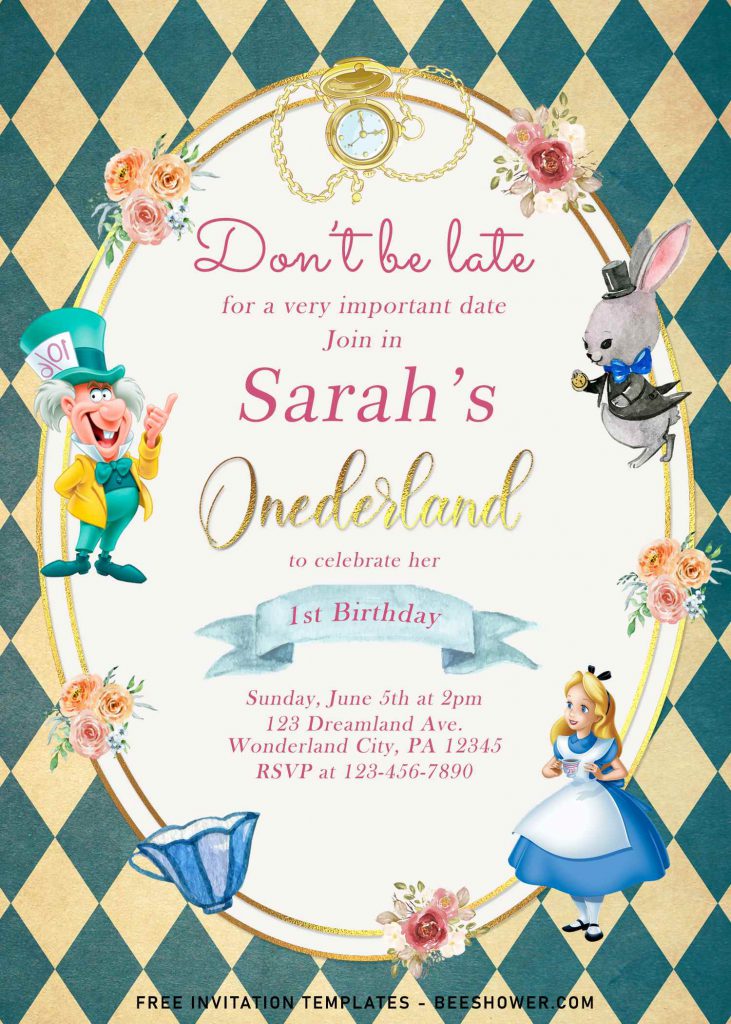 Download 8+ Vintage Cute Alice In Wonderland Birthday Invitation ...