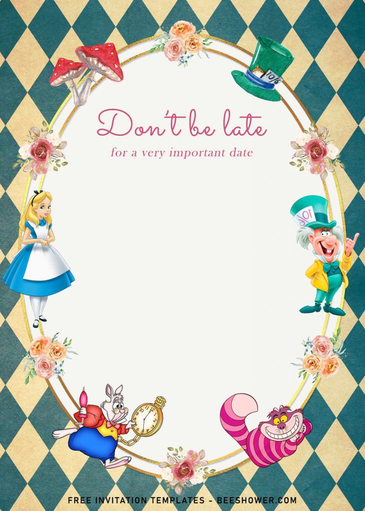 8+ Vintage Cute Alice In Wonderland Birthday Invitation Templates and has vintage background