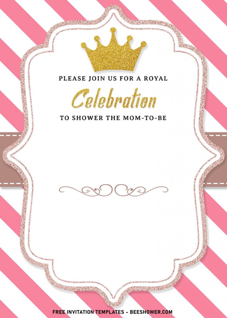 8+ Sparkling Gold Glitter Royal Birthday Invitation Templates and has white and pink stripes
