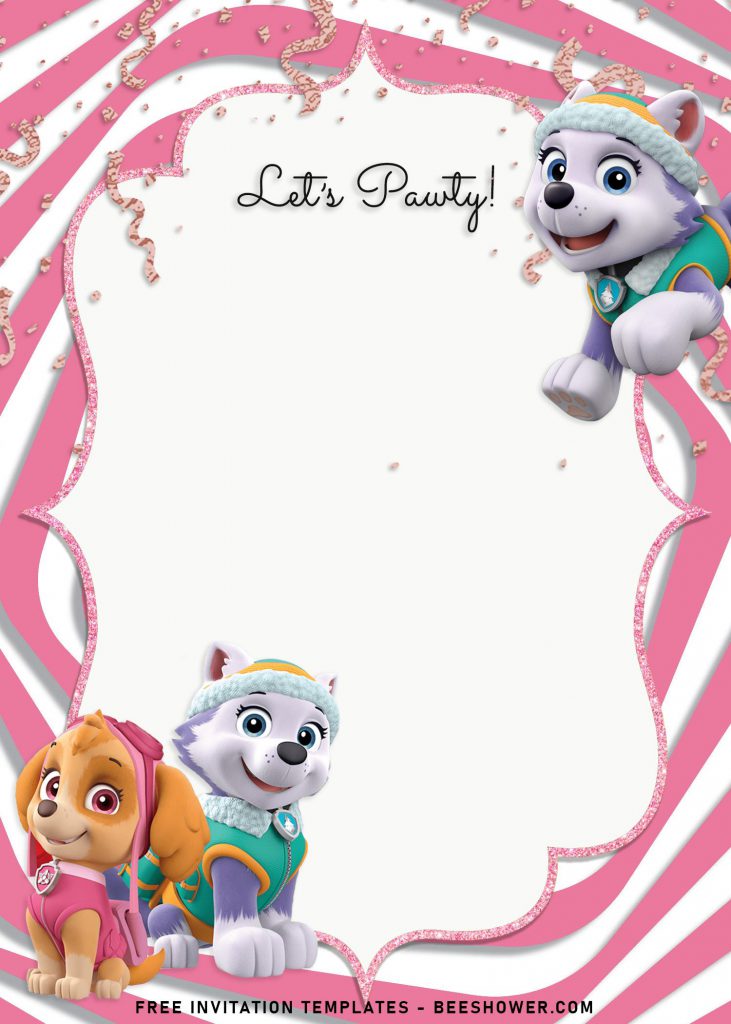 8+ Adorable Skye And Everest Paw Patrol Birthday Invitation Templates and has cute pink glitter confetti