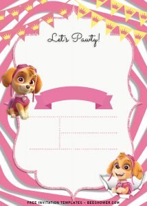 8+ Adorable Skye And Everest Paw Patrol Birthday Invitation Templates and has pink glitter bracket frame and white text box