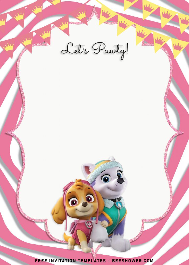 8+ Adorable Skye And Everest Paw Patrol Birthday Invitation Templates and has colorful bunting flags