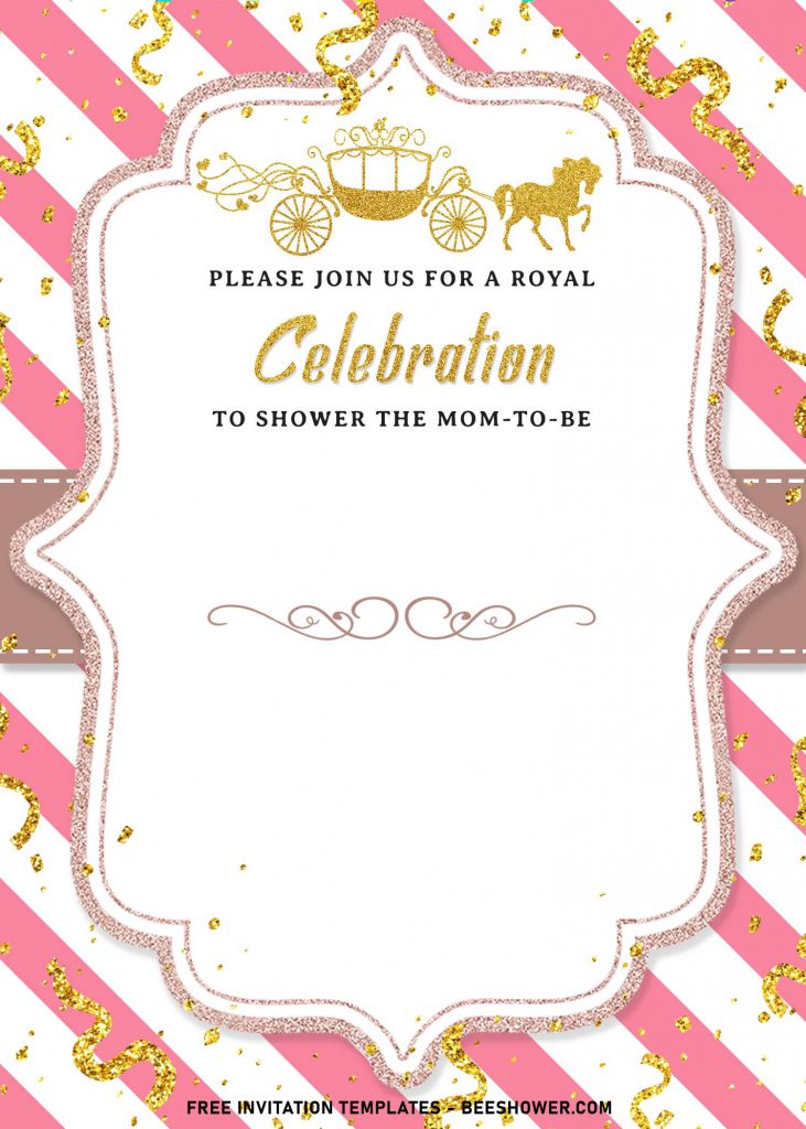 8+ Sparkling Gold Glitter Royal Birthday Invitation Templates and has Princess carriage in gold